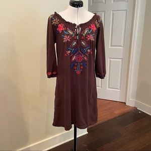 Johnny Was JW LA Brown Embroidered Dress, Sz S